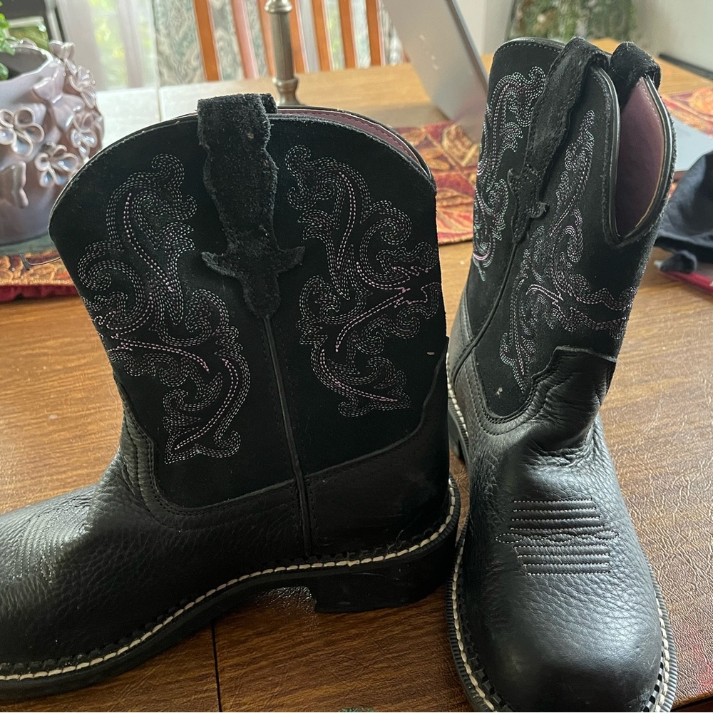 Ariat Kids Black Boots with White Stitching